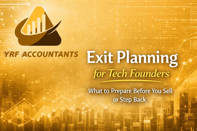 Exit Planning for Tech Founders business blog banner by YRF Accountants showing tech business exit preparation guidance