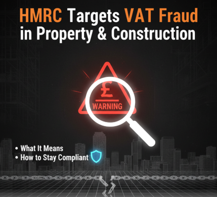 Poster for HMRC VAT Fraud in Construction with a target over a blueprint.